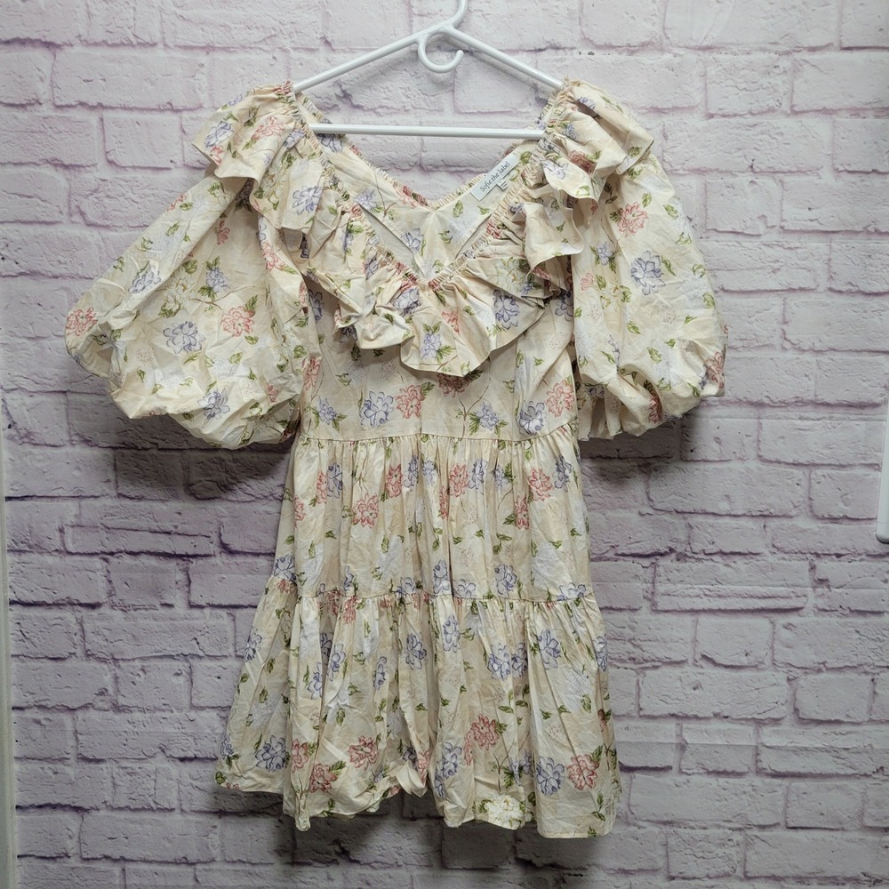 Sofie The Label Floral Babydoll Tiered Mini Dress Sz L Summer Cottagecore Boho